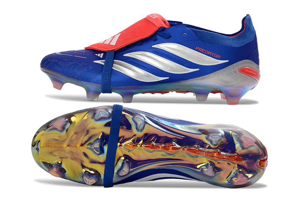 PREDATOR ACCURACY FG LACETS BLEU ARGENT ROUGE