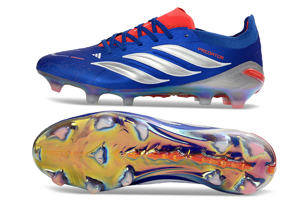 PREDATOR ACCURACY FG LACETS BLEU ARGENT ROUGE