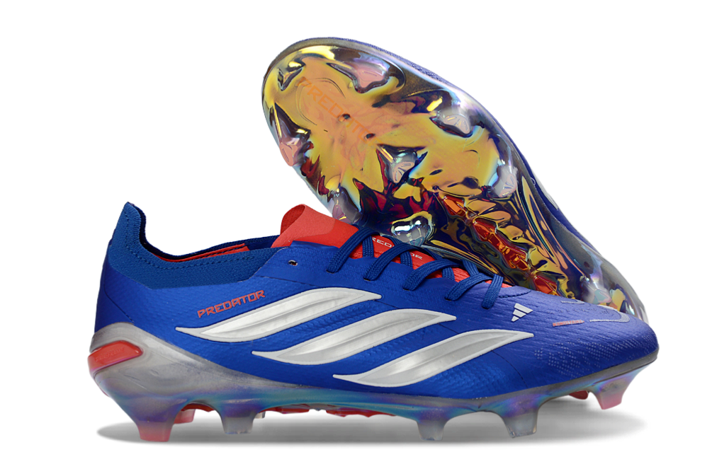 PREDATOR ACCURACY FG LACETS BLEU ARGENT ROUGE